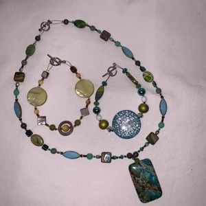 Necklace & 2 Bracelets Glass Beads Artisan Hand Made